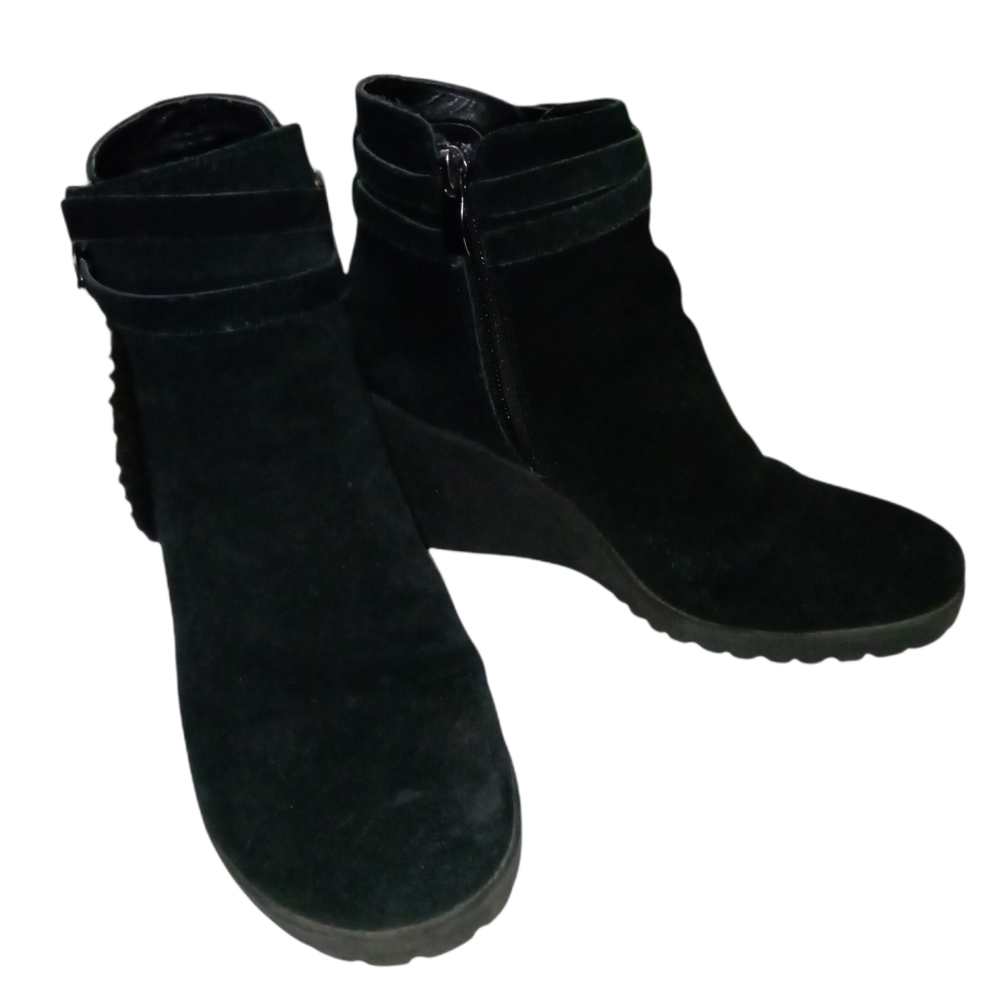 Bjorndal Amy Suede Leather Wedge Platform Ankle Boots Booties Size 7